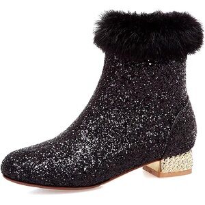 Women's Faux Fur Tassel Sequin Glitter Ankle Boots Sparkly US11-45/ 573